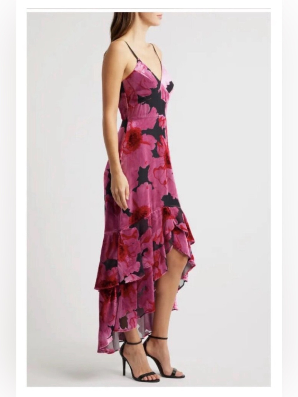 HUTCH Royce Floral Velvet Burnout Hi-Lo Slip Dress - 2 - Picture 5 of 15
